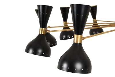 Diabolo chandelier in patinated brass and black lacquer. Contemporain.LS64531920