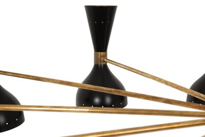 Diabolo chandelier in patinated brass and black lacquer. Contemporain.LS64531920