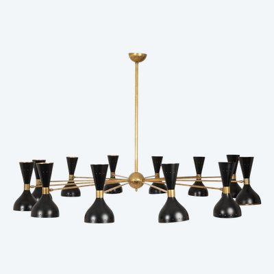Diabolo chandelier in patinated brass and black lacquer. Contemporain.LS64531920