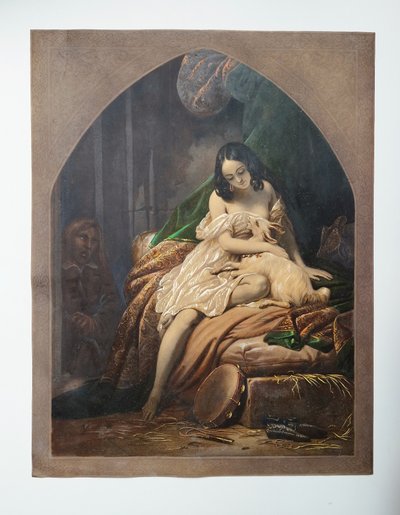 Incisione a colori Esmeralda e Quasimodo dopo Steuben XIX secolo Notre-Dame de Paris