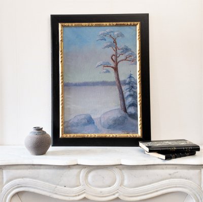 Winterlandschaft Ölgemälde auf Leinwand von G. Von Sparrvenfält Schwedischer Maler 20.