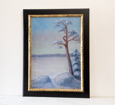 Winterlandschaft Ölgemälde auf Leinwand von G. Von Sparrvenfält Schwedischer Maler 20.