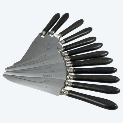 12 table knives with ebony handles and pearl decoration