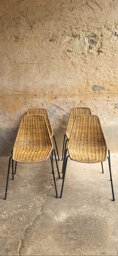 4 sedie a cesto in vimini di Gian Franco Legler, anni 1950-60