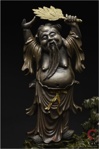 China, Qing Dynasty, 19th century, Polychrome lacquered wood group representing two Immortals