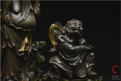 China, Qing Dynasty, 19th century, Polychrome lacquered wood group representing two Immortals