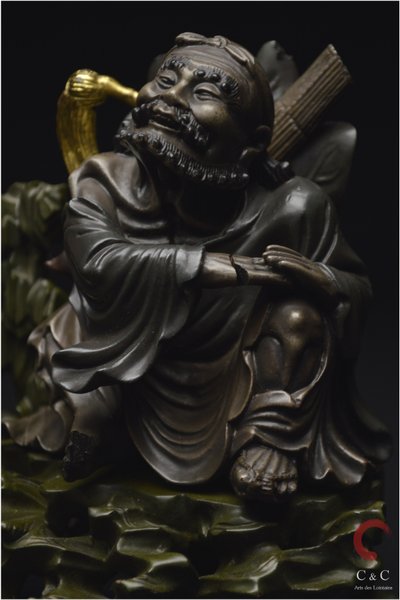 China, Qing Dynasty, 19th century, Polychrome lacquered wood group representing two Immortals