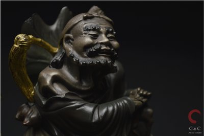 China, Qing Dynasty, 19th century, Polychrome lacquered wood group representing two Immortals