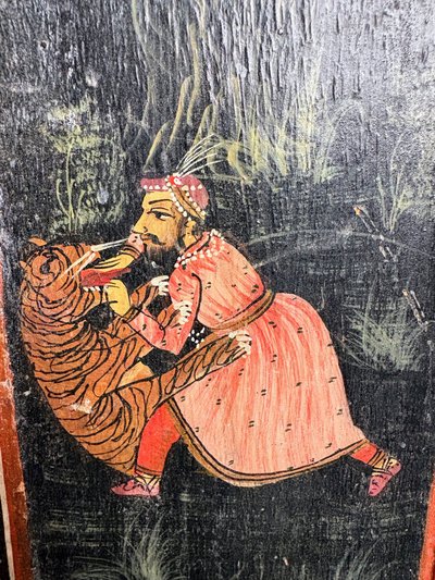 Gabinetto indiano in miniatura dipinto - Scene di caccia del Maharaja, India del Nord, XIX secolo
