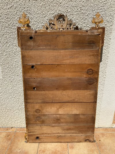 Grande specchio a frontone in legno dorato con perle di vetro, stile Luigi XVI, XIXᵉ secolo - 90x150 cm
