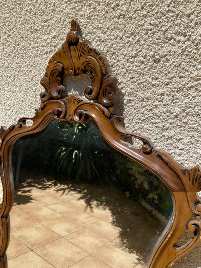 Miroir de style Rocaille en bois sculpté, Circa 1960 - 80x135 cm