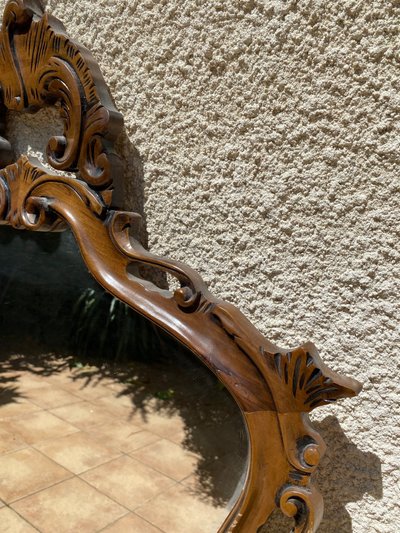 Miroir de style Rocaille en bois sculpté, Circa 1960 - 80x135 cm