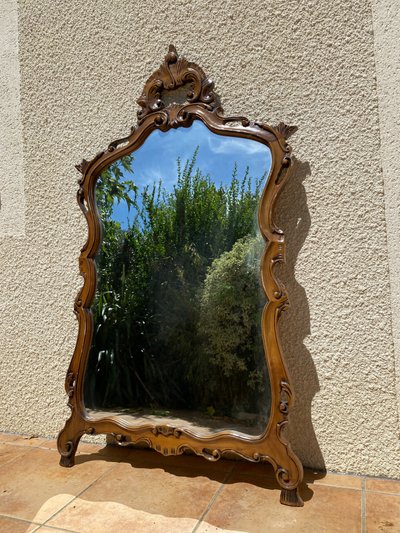 Miroir de style Rocaille en bois sculpté, Circa 1960 - 80x135 cm