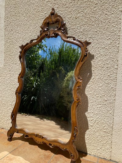 Miroir de style Rocaille en bois sculpté, Circa 1960 - 80x135 cm