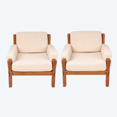 Pierre Chapo. Pair of elm armchairs. 1970s.LS6493B2809M