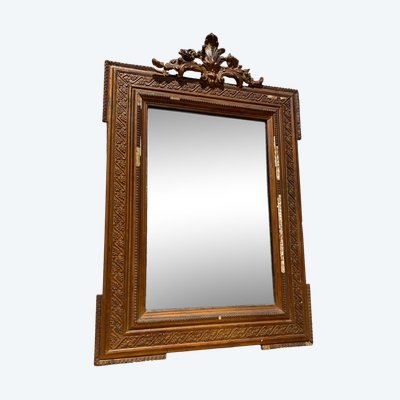 Miroir rectangulaire en bois à fronton ajouré, style Louis XVI, XIXème - 60 x 90cm