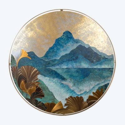 Gemälde mit Intarsien aus oxidiertem Messing. Contemporain.LS65302405P