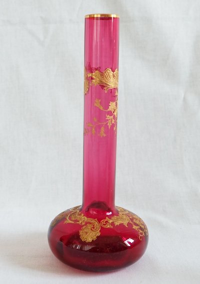 Pair of pink Saint Louis crystal vases - Massenet Gold gilt model