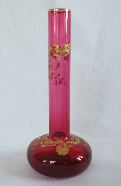 Pair of pink Saint Louis crystal vases - Massenet Gold gilt model