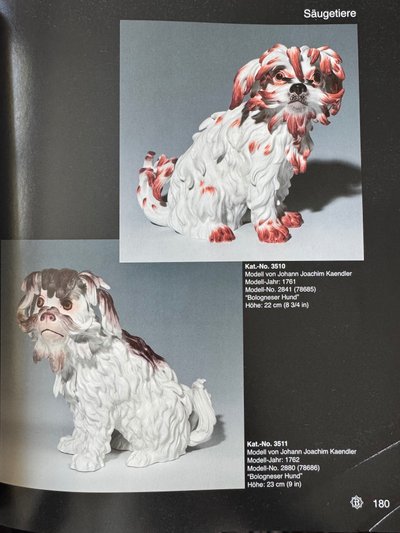 Figura di cane bolognese in porcellana di Meissen