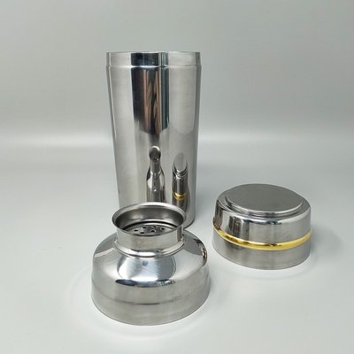 1970er Jahre Wunderschöner Cocktail-Shaker in Gold 24K und Edelstahl mit Eiskübel von Mepra. Hergestellt in Ita