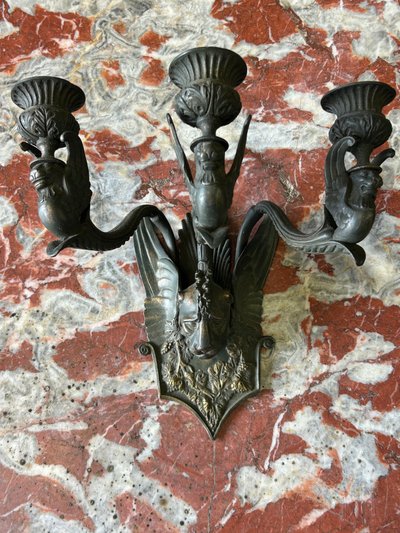 Pair Of Restoration - Empire Period Patinated Bronze Sconces