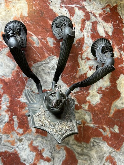 Pair Of Restoration - Empire Period Patinated Bronze Sconces