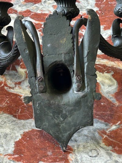 Pair Of Restoration - Empire Period Patinated Bronze Sconces