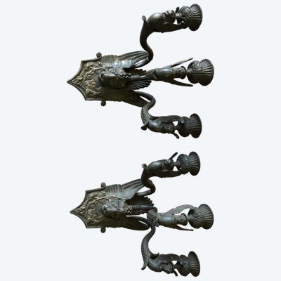 Pair Of Restoration - Empire Period Patinated Bronze Sconces