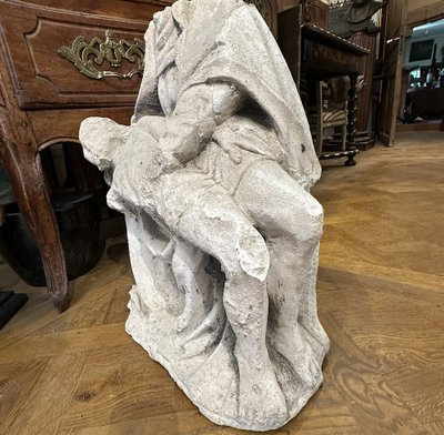 Skulptur aus weißem Stein Jungfrau der Frömmigkeit Pieta Gekreuzigter Christus XVII.