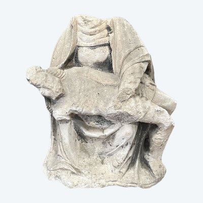 Skulptur aus weißem Stein Jungfrau der Frömmigkeit Pieta Gekreuzigter Christus XVII.