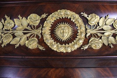Armoire in mogano e bronzo con grande specchio e cassetto XIX secolo Periodo della Restaurazione