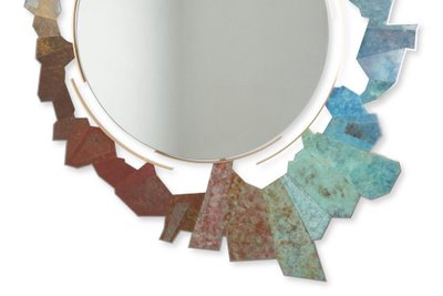 Specchio non strutturato in bronzo e ottone ossidato. Contemporain.LS65313002M
