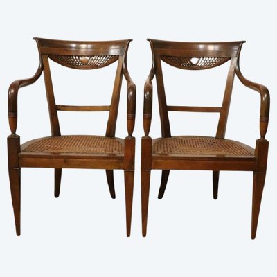Antike Armlehnstühle aus Nussholz & Wiener Sraw, 2er Set