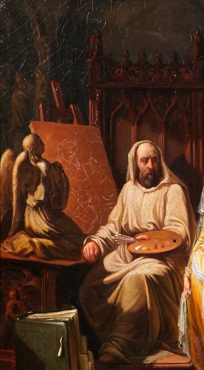 Scuola dei Trovatori 1830 circa Pittore nel suo studio, Fra Bartolomeo ? pittura Rinascimento Romanticismo