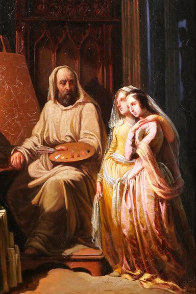 Scuola dei Trovatori 1830 circa Pittore nel suo studio, Fra Bartolomeo ? pittura Rinascimento Romanticismo