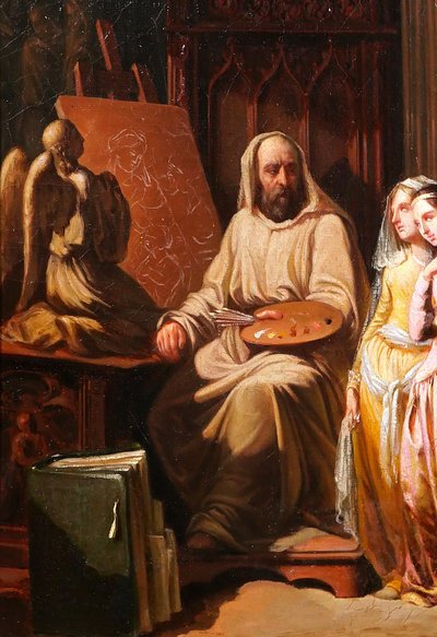 Scuola dei Trovatori 1830 circa Pittore nel suo studio, Fra Bartolomeo ? pittura Rinascimento Romanticismo