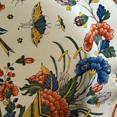 Large dish in Rouen earthenware, polychrome cornucopia 18th century