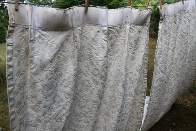2 paires de rideaux tentures décor à l'Indienne en bleu époque 20ème