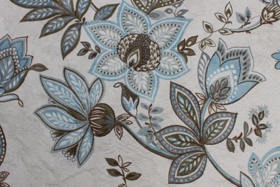 2 paires de rideaux tentures décor à l'Indienne en bleu époque 20ème