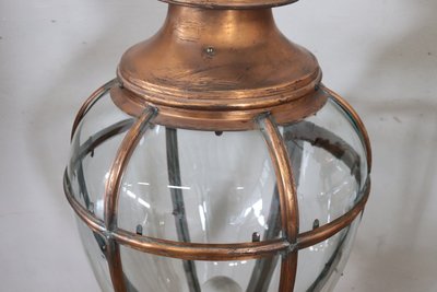 Grandes Lanternes Vintage en Cuivre et Verre, 1940s, Set de 2