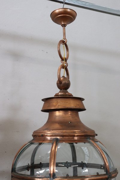 Grandes Lanternes Vintage en Cuivre et Verre, 1940s, Set de 2