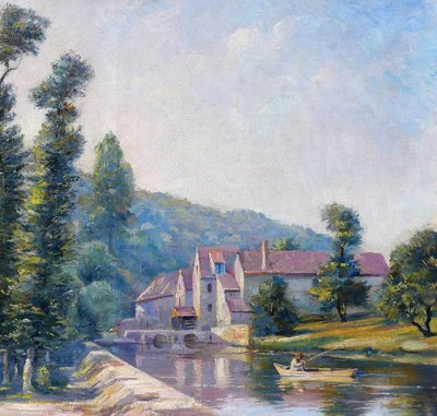 Auguste GAUDIBERT 1865-1908 Borgogna, Yonne, paesaggio, dipinto circa 1900 Impressionismo