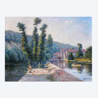 Auguste GAUDIBERT 1865-1908 Borgogna, Yonne, paesaggio, dipinto circa 1900 Impressionismo