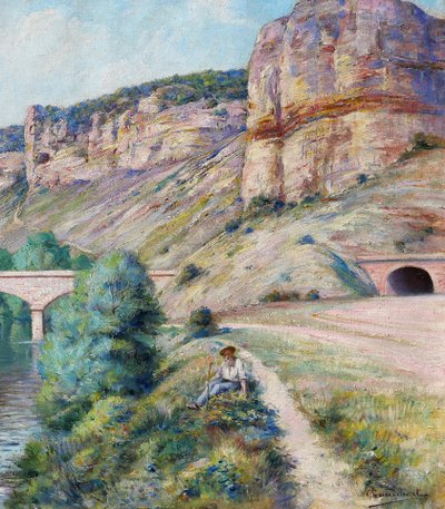 Auguste GAUDIBERT 1865-1908 Burgund, Yonne, Arcy-sur-Cure, Landschaft, Gemälde um 1900