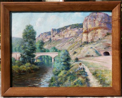 Auguste GAUDIBERT 1865-1908 Burgund, Yonne, Arcy-sur-Cure, Landschaft, Gemälde um 1900