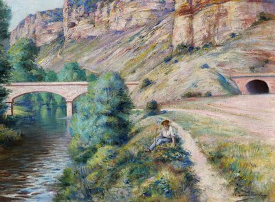 Auguste GAUDIBERT 1865-1908 Burgund, Yonne, Arcy-sur-Cure, Landschaft, Gemälde um 1900