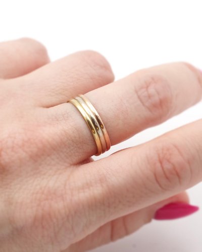 Three gold band ring in 18k, Wedding band ring, three tones gold, rose gold, yellow gold, white gold