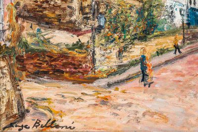 Serge Belloni (1925-2005) - Rue des Saules in autunno olio su tavola 1980 ca.