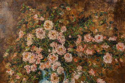 Serge Belloni (1925-2005) - Bouquet of Roses in a Delft Vase, Oil on Canvas circa 1970